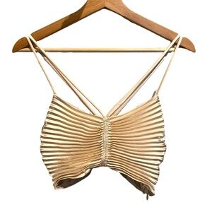 A.L.C. Ari Satin Cala Cream Accordion Pleat V-
Neck Cami Halter Cropped Top